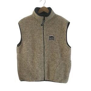 Wild West Shirt Co. Tan and Navy Blue Fleece Vest with Logo Patch sz Small